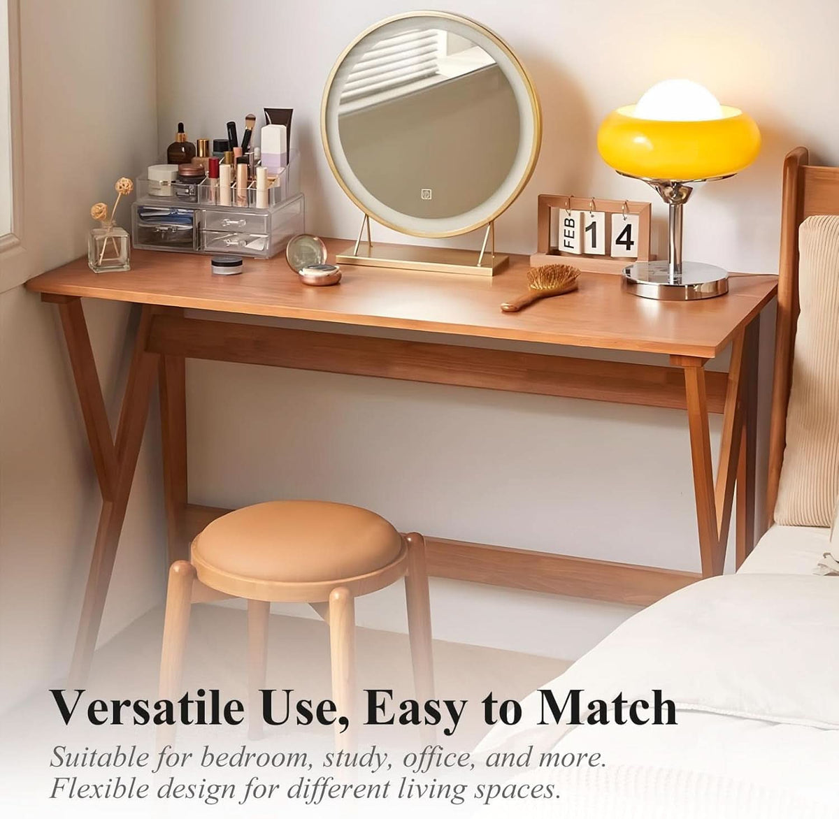 47-Inch Natural Oak Industrial Solid Wood Desk with K-Shaped Legs – view 9