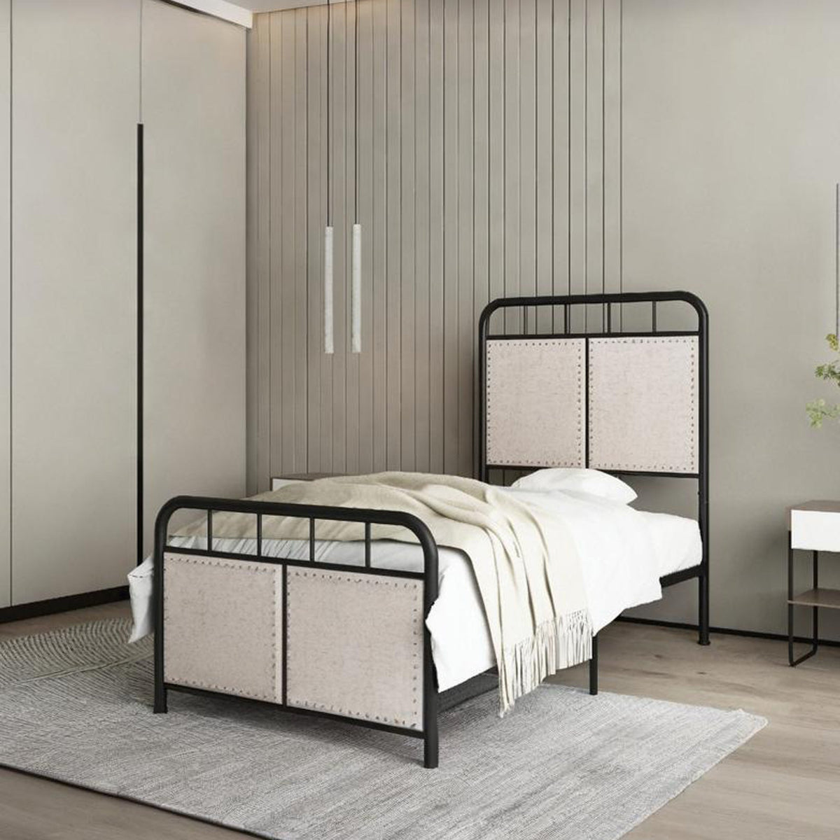 Twin Size Linen Upholstered Metal Platform Bed Frame – view 3