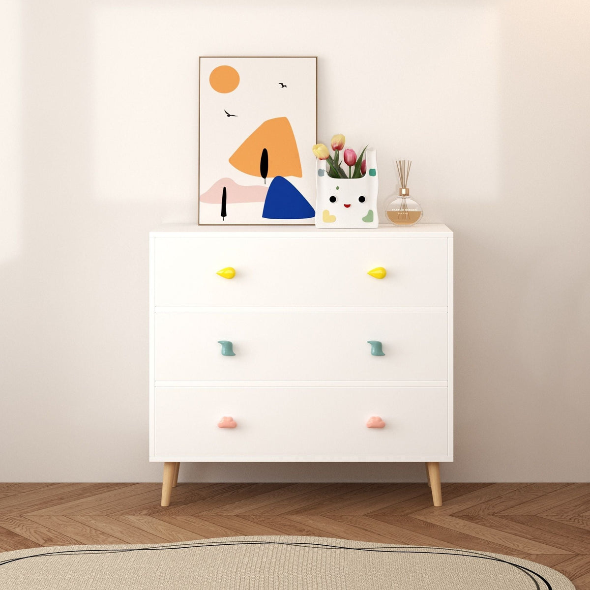 3-Drawer Kids Dresser with Anti-Tip Safety, White or Green – view 3