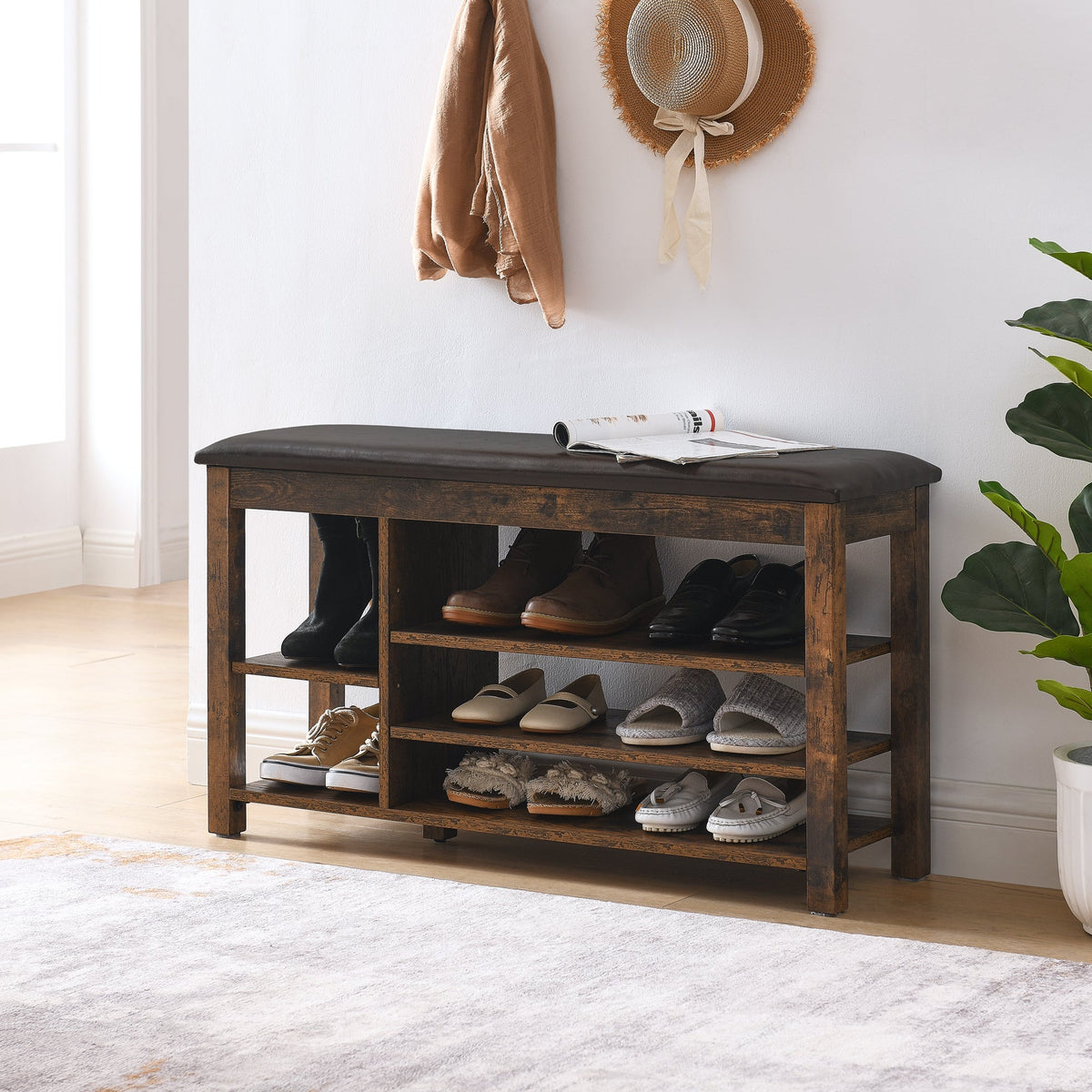 Height-Adjustable Shoe-Changing Bench with Hidden Storage, Nordic Style – view 2
