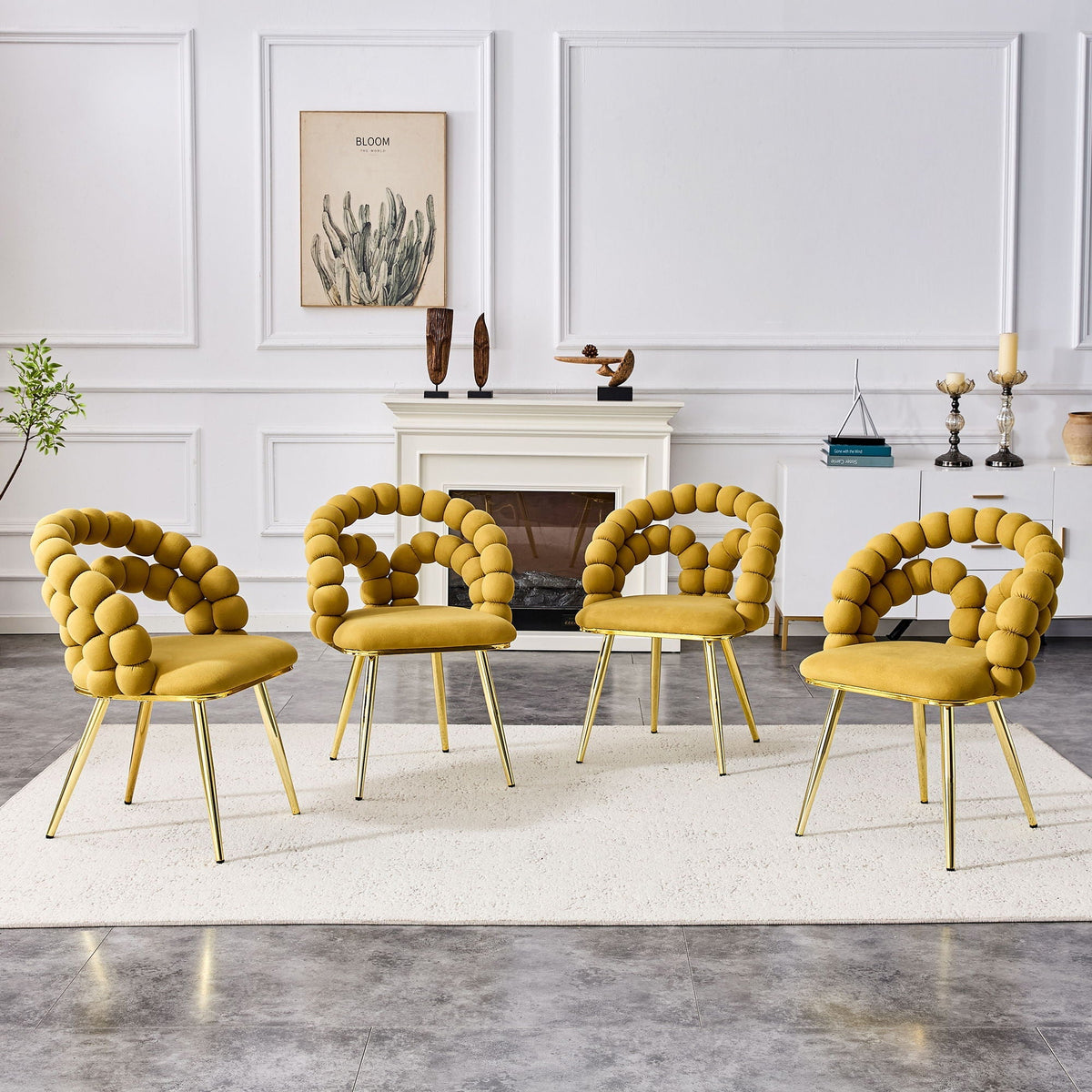 Puffy Bubble Ball Chain Upholstered Dining Chairs, Light Blue or Yellow – view 3