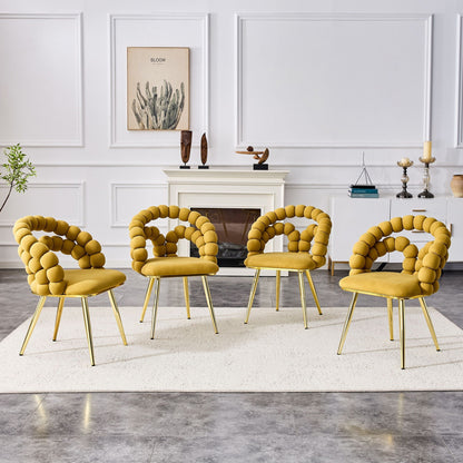 Puffy Bubble Ball Chain Upholstered Dining Chairs, Light Blue or Yellow – view 3
