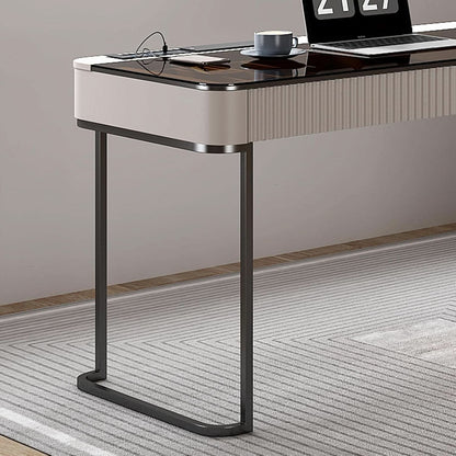 Ivory 50-Inch Glass Top Computer Desk with Storage Cabinet and LED Light – view 8
