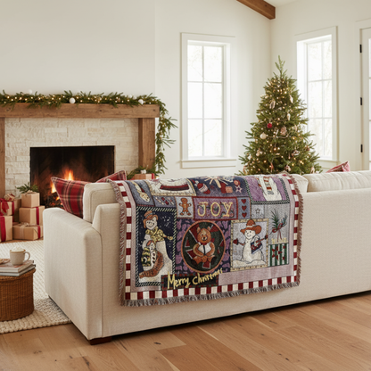 Snowman Merry Christmas Cotton Blend Tapestry Throw Blanket – view 3