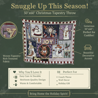 Snowman Merry Christmas Cotton Blend Tapestry Throw Blanket – view 5