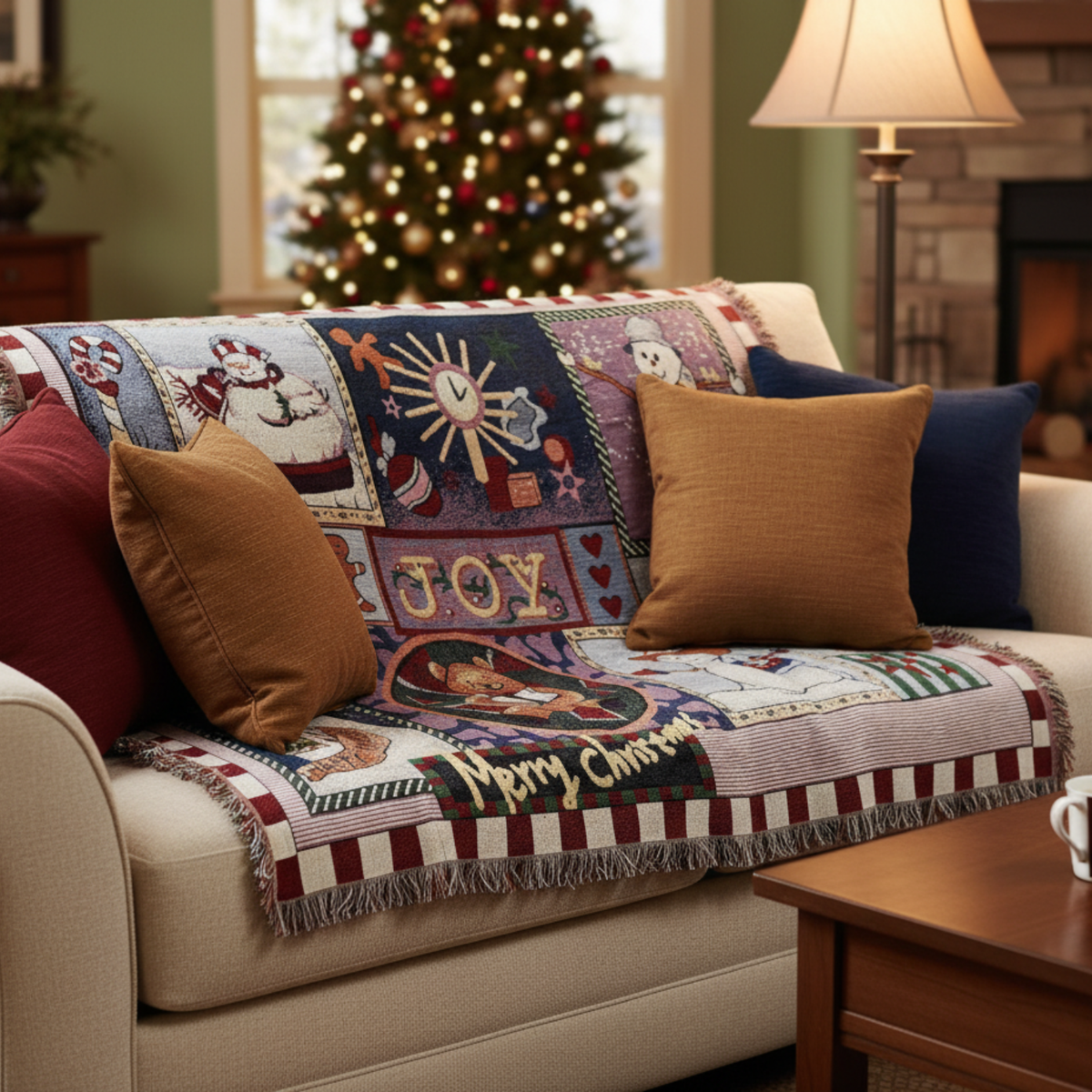 Snowman Merry Christmas Cotton Blend Tapestry Throw Blanket – view 4