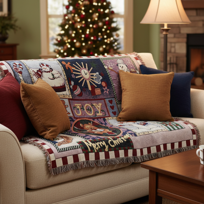 Snowman Merry Christmas Cotton Blend Tapestry Throw Blanket – view 4