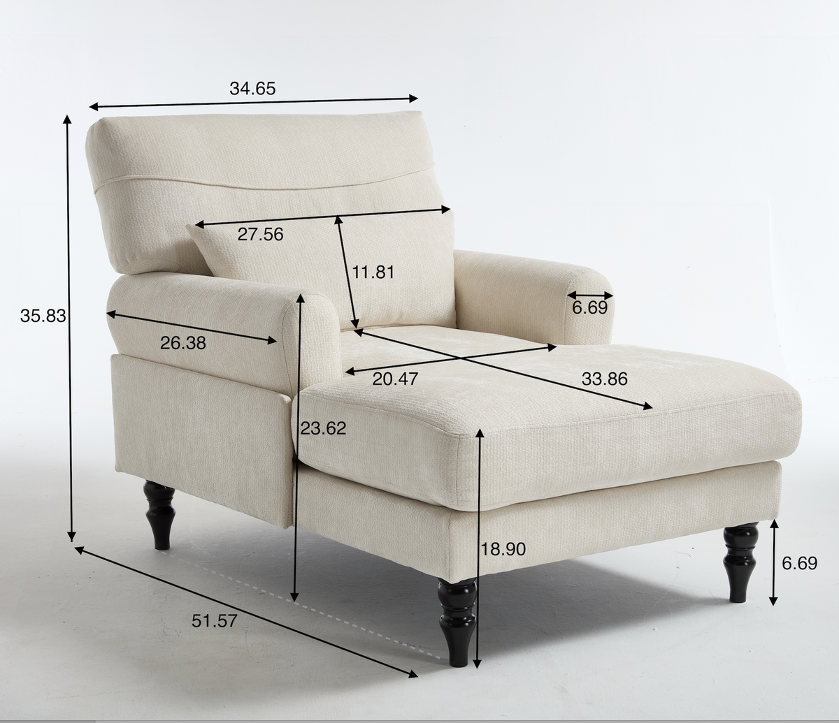 Modern Green Upholstered Chaise Lounge Recliner Chair with Solid Wood Frame – view 12