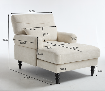 Modern Green Upholstered Chaise Lounge Recliner Chair with Solid Wood Frame – view 12