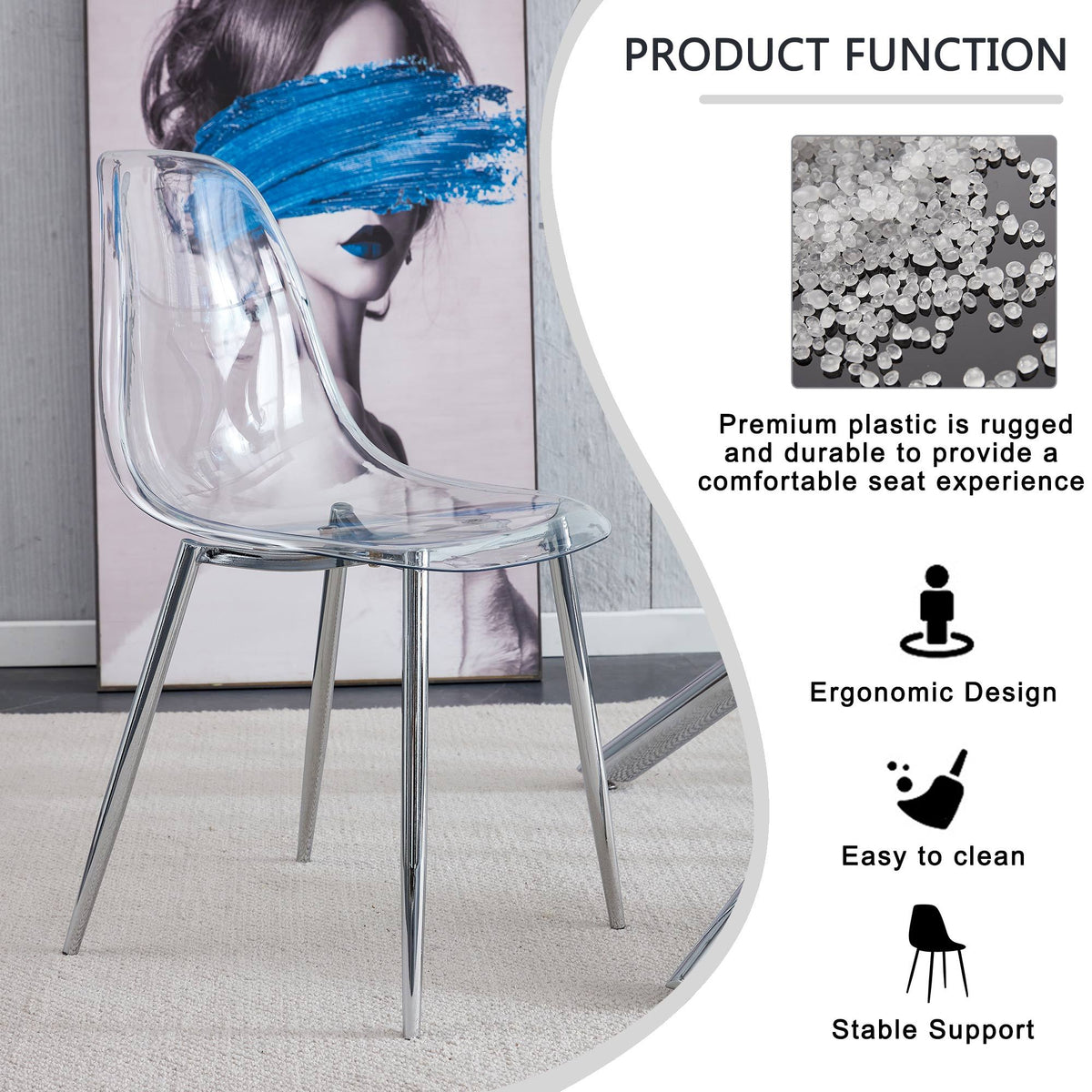 Modern Clear Transparent Dining Chairs with Silver Legs, Set of 6 – view 15