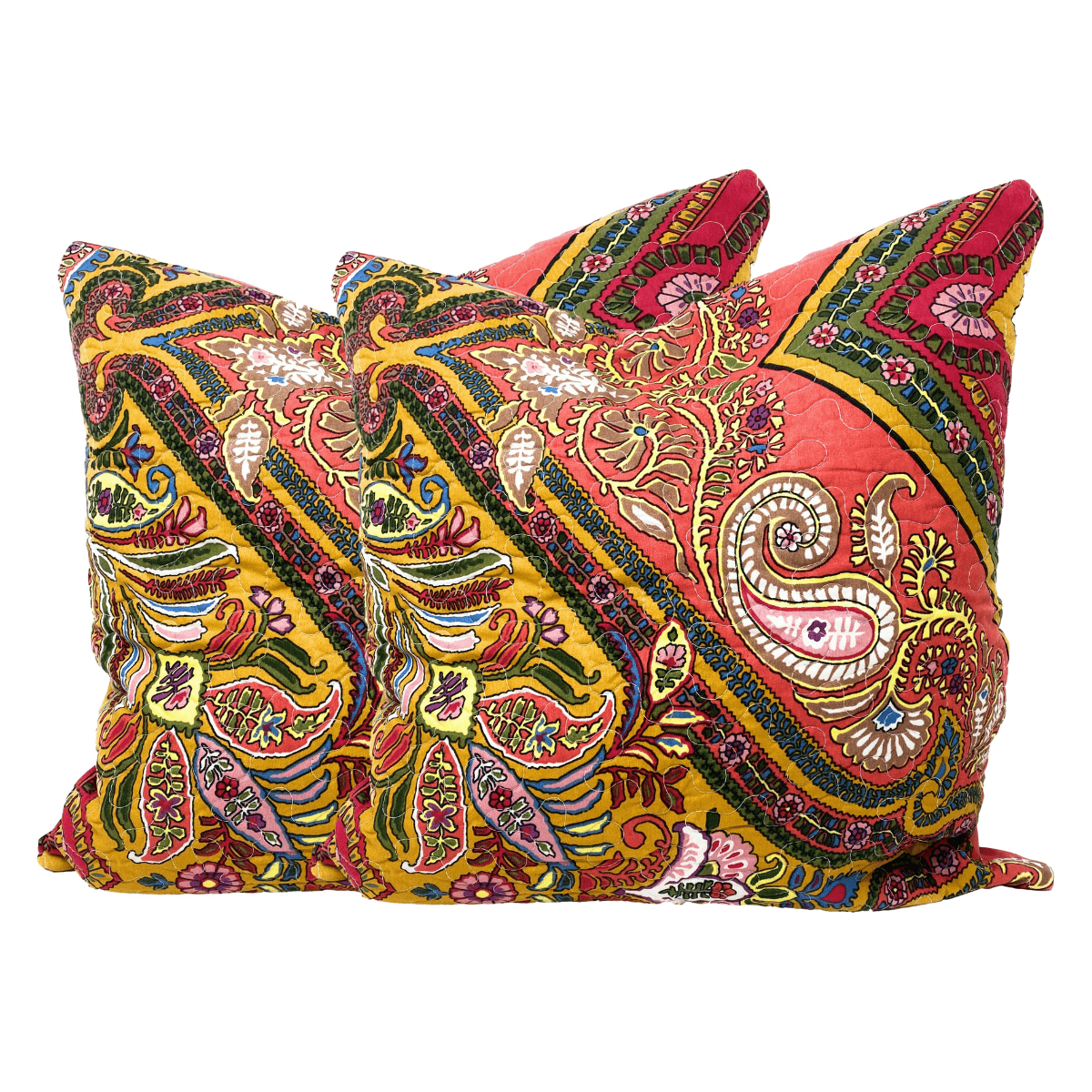 Polyester Intricate Floral Paisley Chevron Cushion Covers, Set of Two