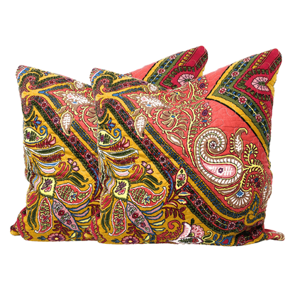 Polyester Intricate Floral Paisley Chevron Cushion Covers, Set of Two