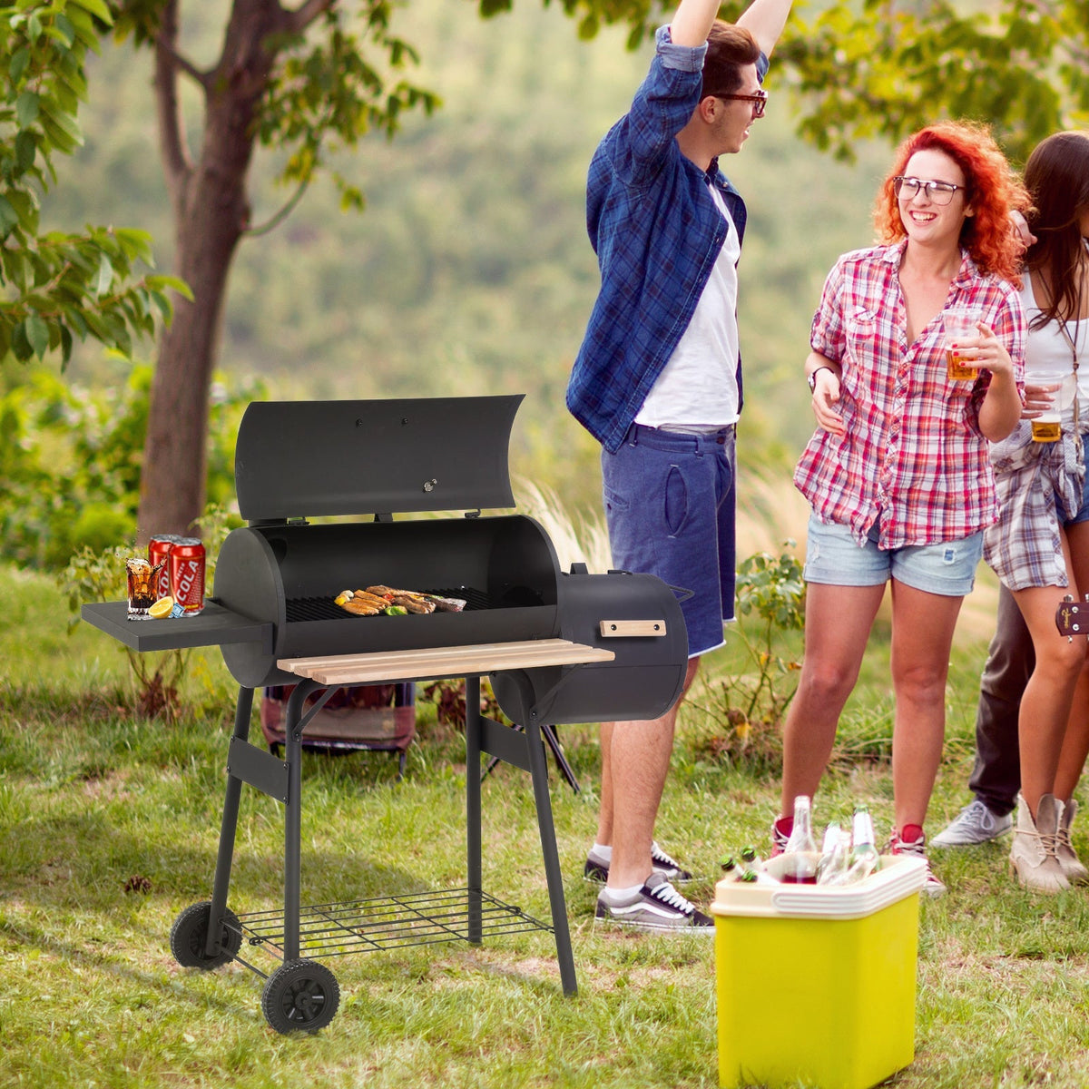 48-Inch Steel Charcoal BBQ Grill and Offset Smoker Combo in Black – view 2