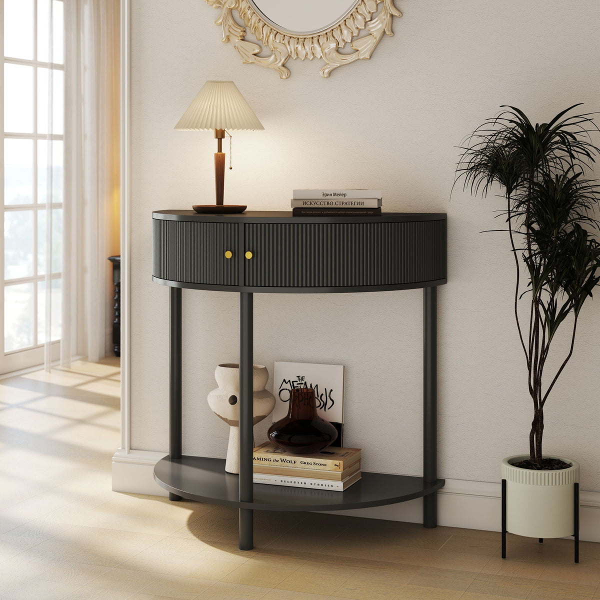 Demi Lune Half-Moon Console Table with 2 Storage Drawers – view 6