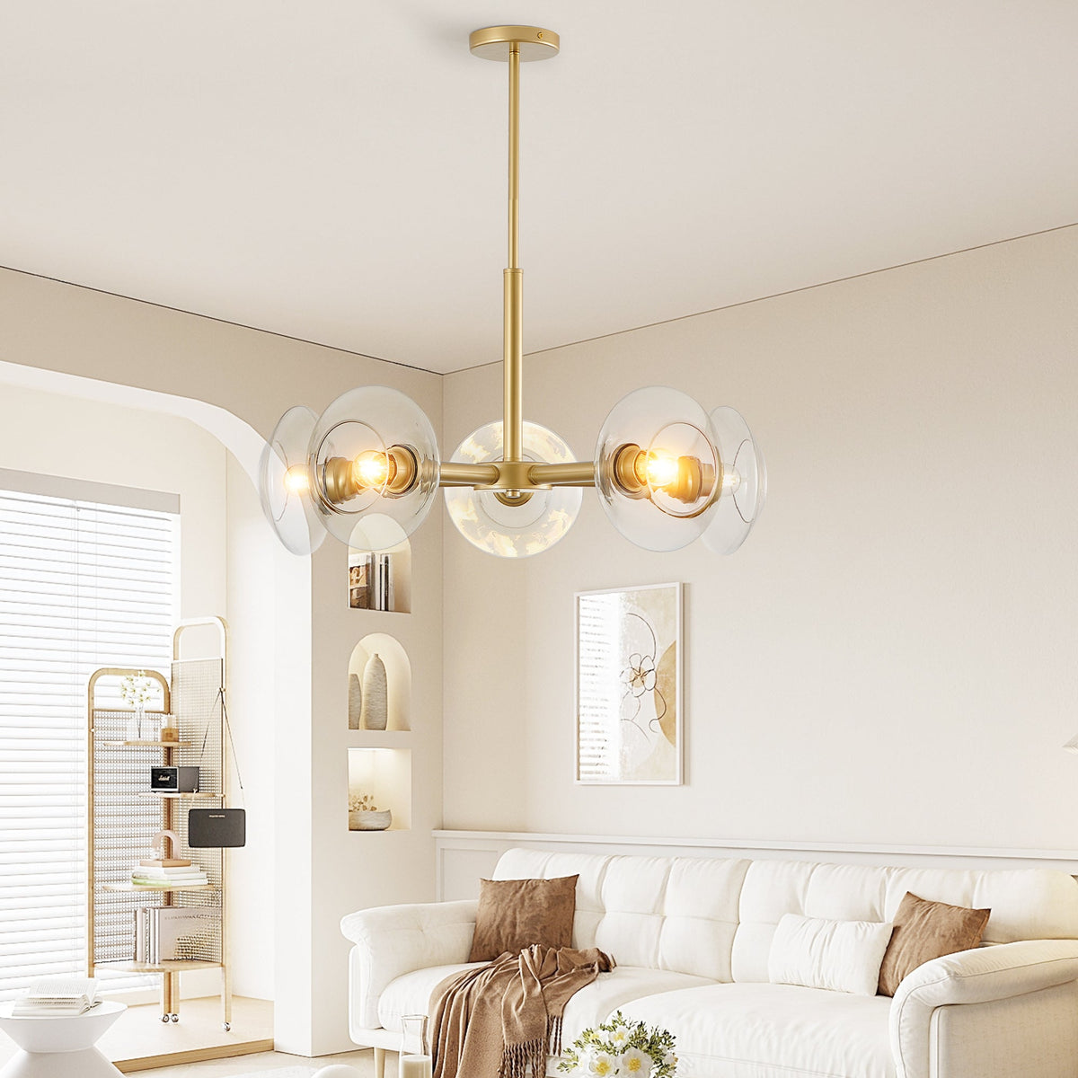26" Modern Gold 5-Light Sputnik Chandelier with Clear Glass Shades – view 6