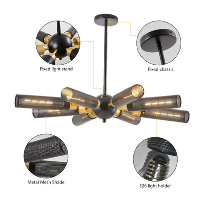 Modern Industrial Black Sputnik 8-Light Chandelier, Adjustable Height – view 7
