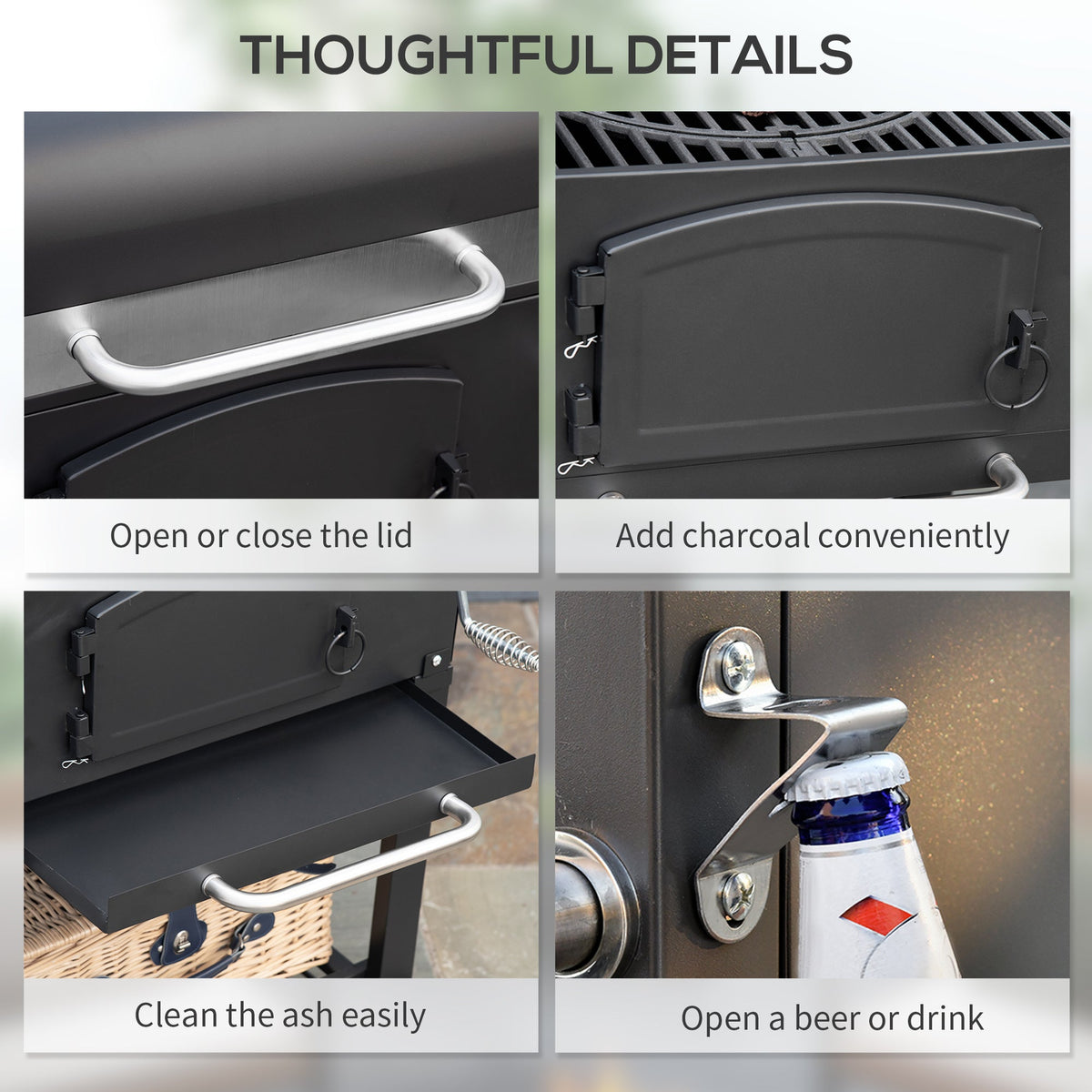 Black Steel Charcoal Grill with Adjustable Charcoal Pan and Folding Shelves – view 8