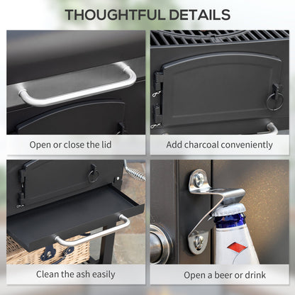 Black Steel Charcoal Grill with Adjustable Charcoal Pan and Folding Shelves – view 8