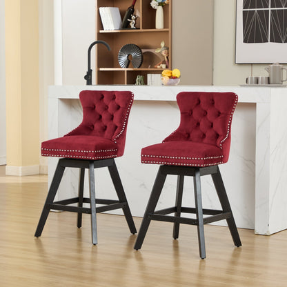 Wine Red Velvet Swivel Bar Stools with Button Tufting, Set of 2 – view 18