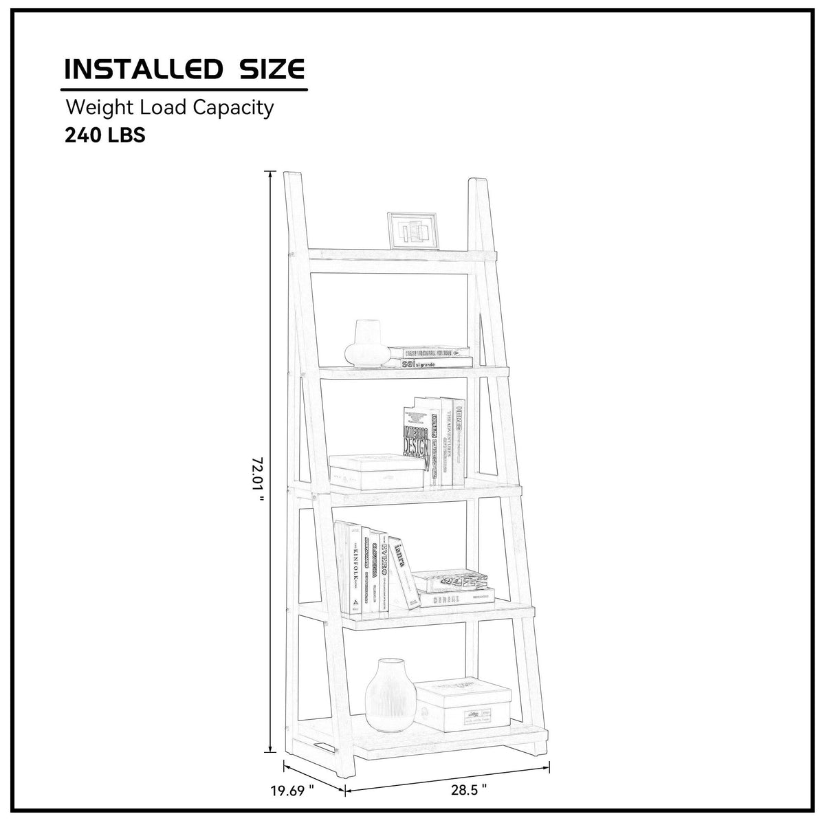5-Tier Ladder Shelf with Rubber Wood Frame in Grey and White – view 10