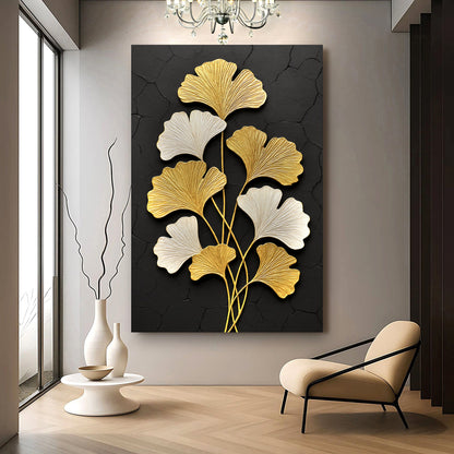 Golden Ginkgo Leaf Canvas Wall Art, Premium Gallery Wrapped – view 4