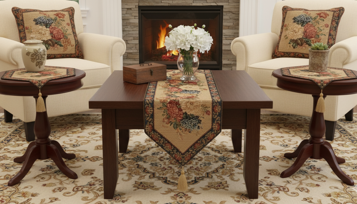 Morning Awakening Colorful Country Floral Woven Table Runner – view 6
