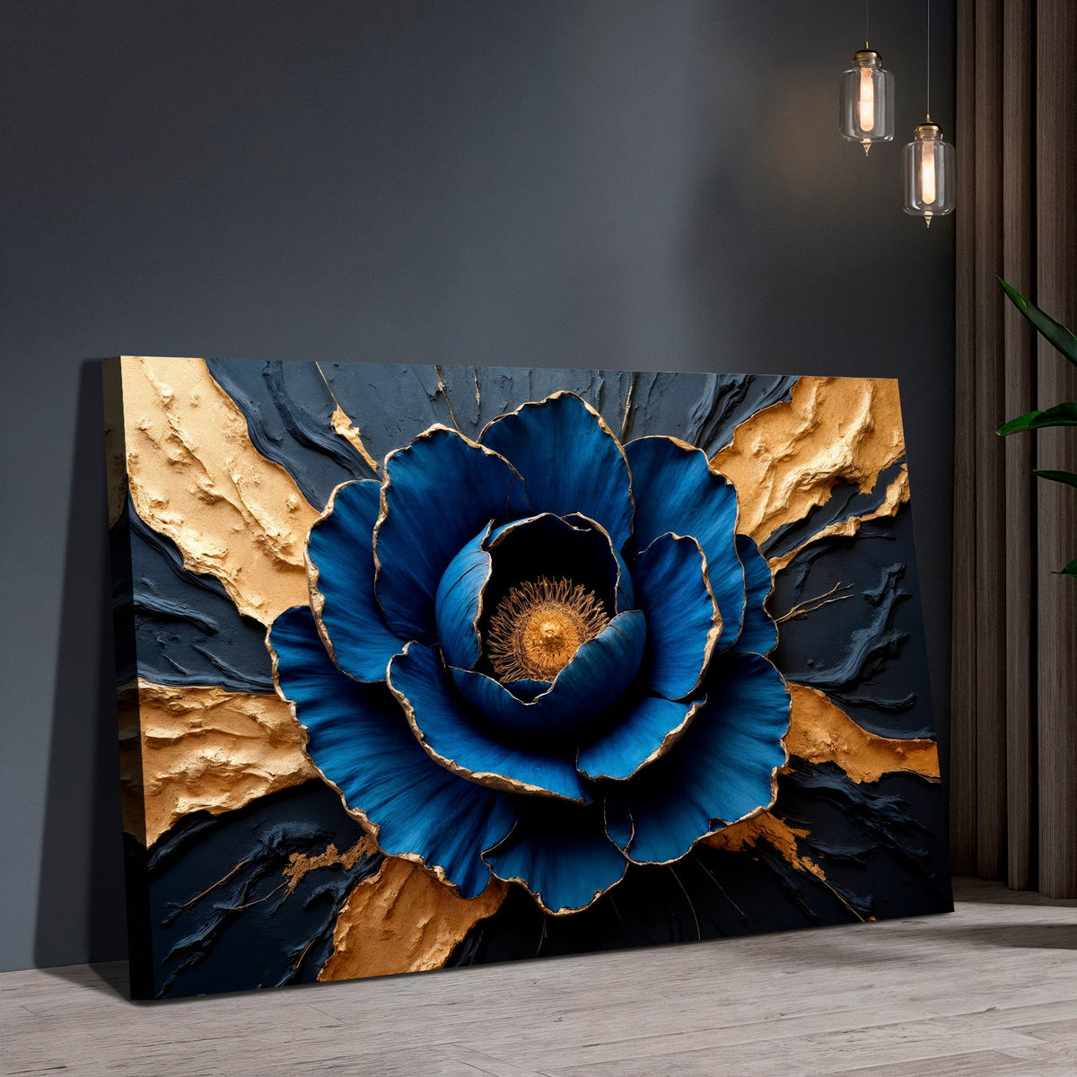 Sapphire Bloom Floral Canvas Wall Art – Premium Gallery Wrapped – view 2