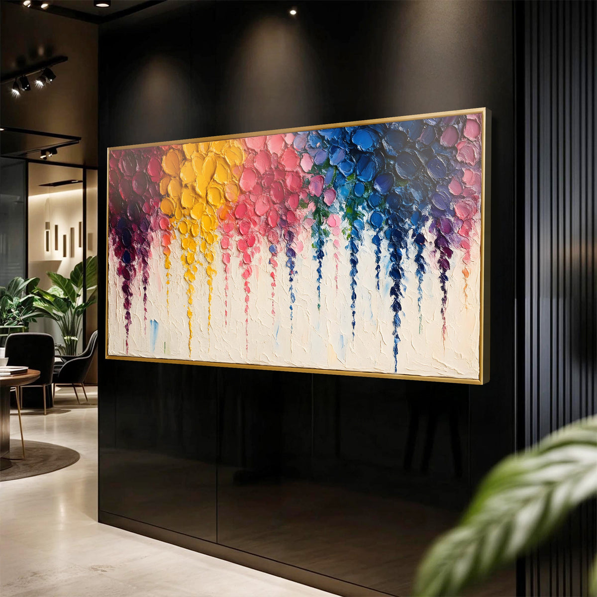Rainbow Cascade Abstract Canvas Wall Art – Panoramic Gallery Wrap – view 2
