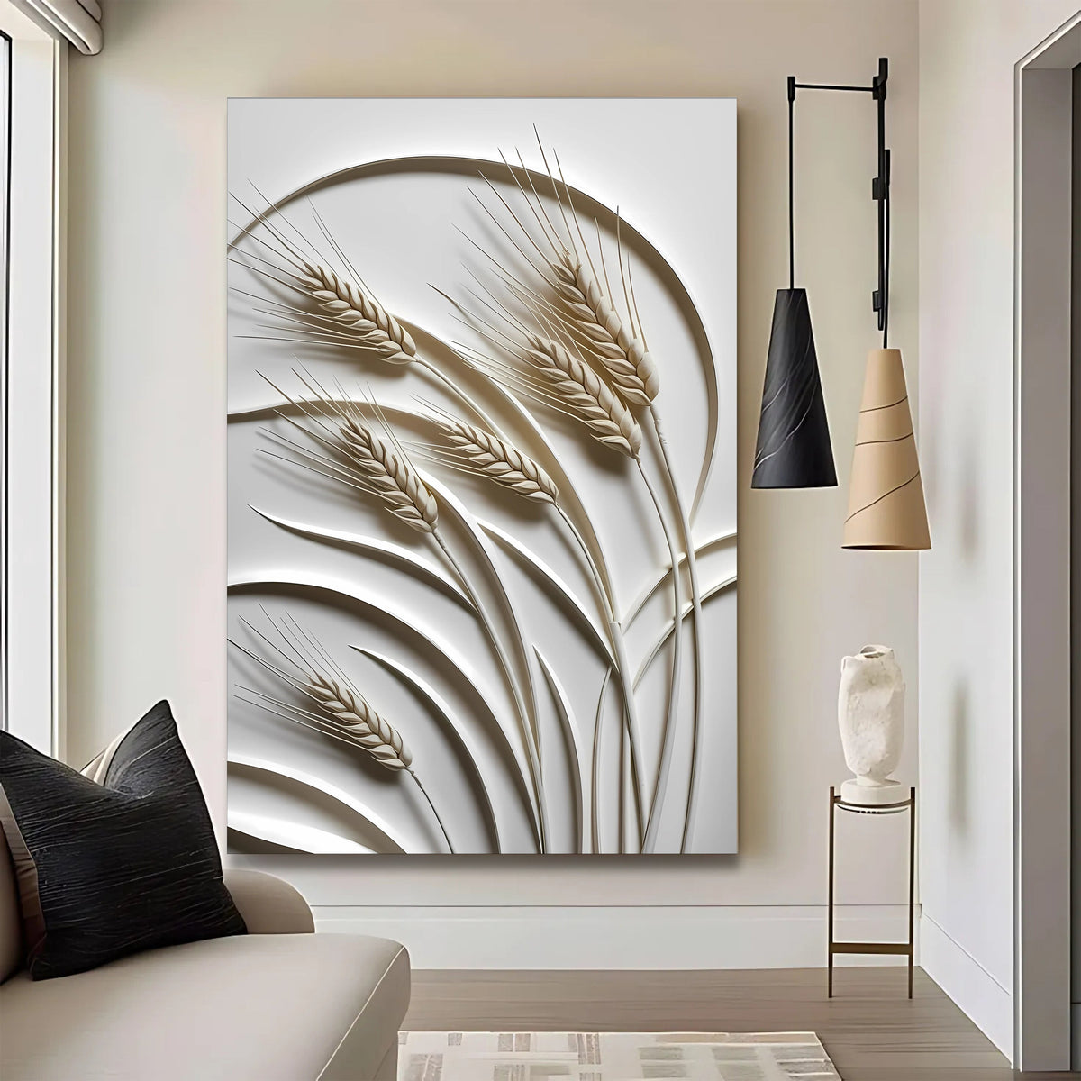Minimalist Wheat Botanical Canvas Wall Art, Gallery Wrapped – view 3