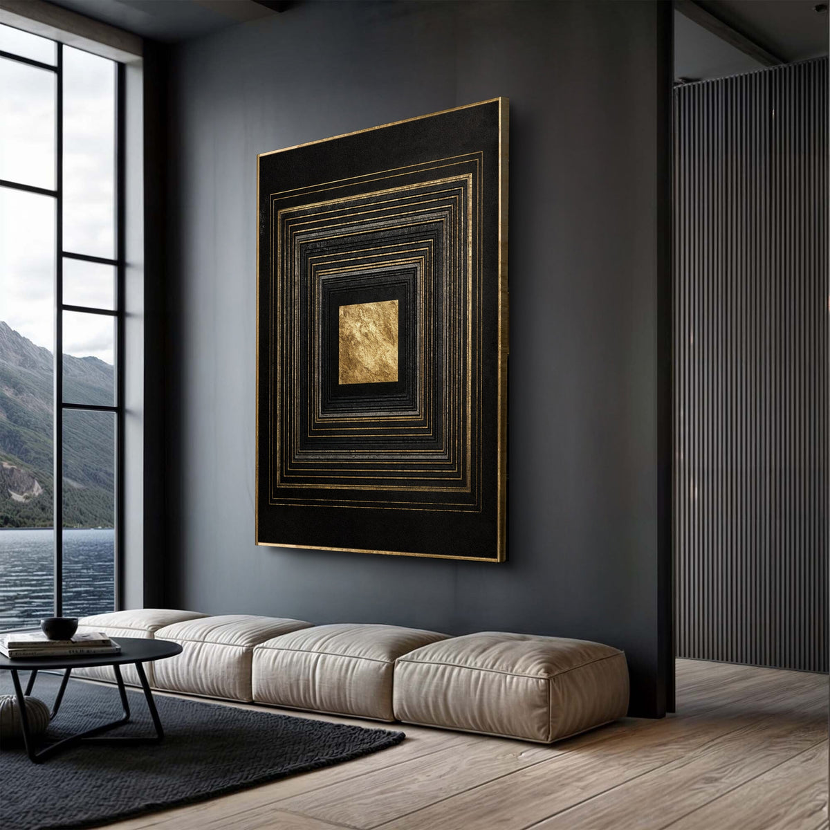 Black and Gold Core Abstract Canvas Wall Art, Gallery Wrapped – view 2