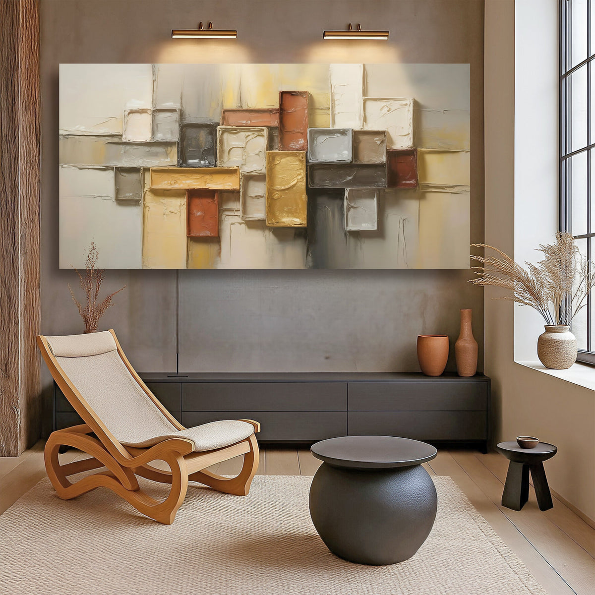 Shape Pattern Minimalist Abstract Canvas Wall Art, Panoramic – view 3