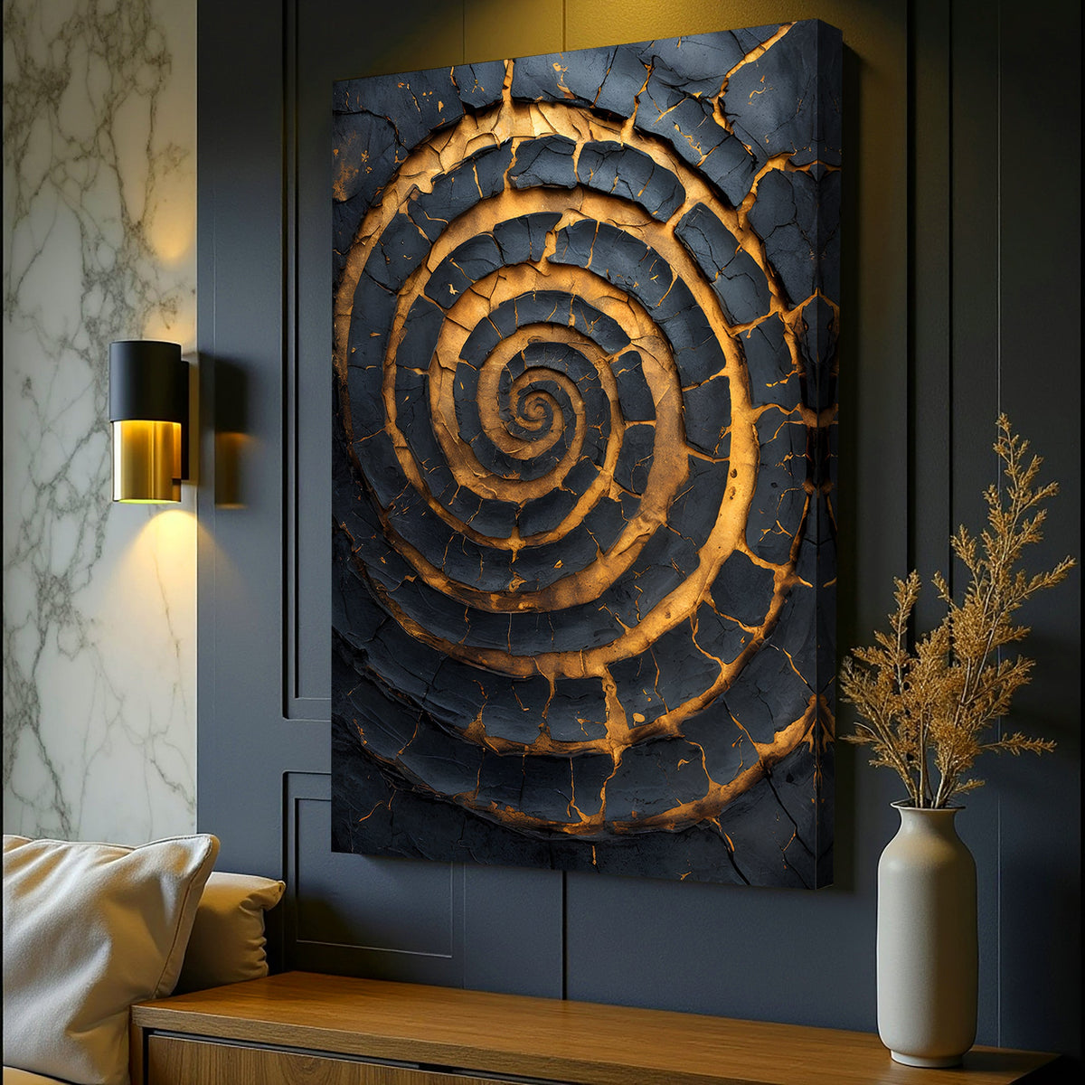 Black and Gold Spiral Abstract Canvas Wall Art, Gallery Wrapped – view 2