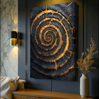 Black and Gold Spiral Abstract Canvas Wall Art, Gallery Wrapped – view 2