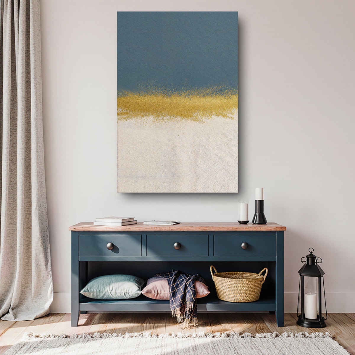 Minimalist Blue and Gold Canvas Wall Art, Gallery Wrapped – view 2