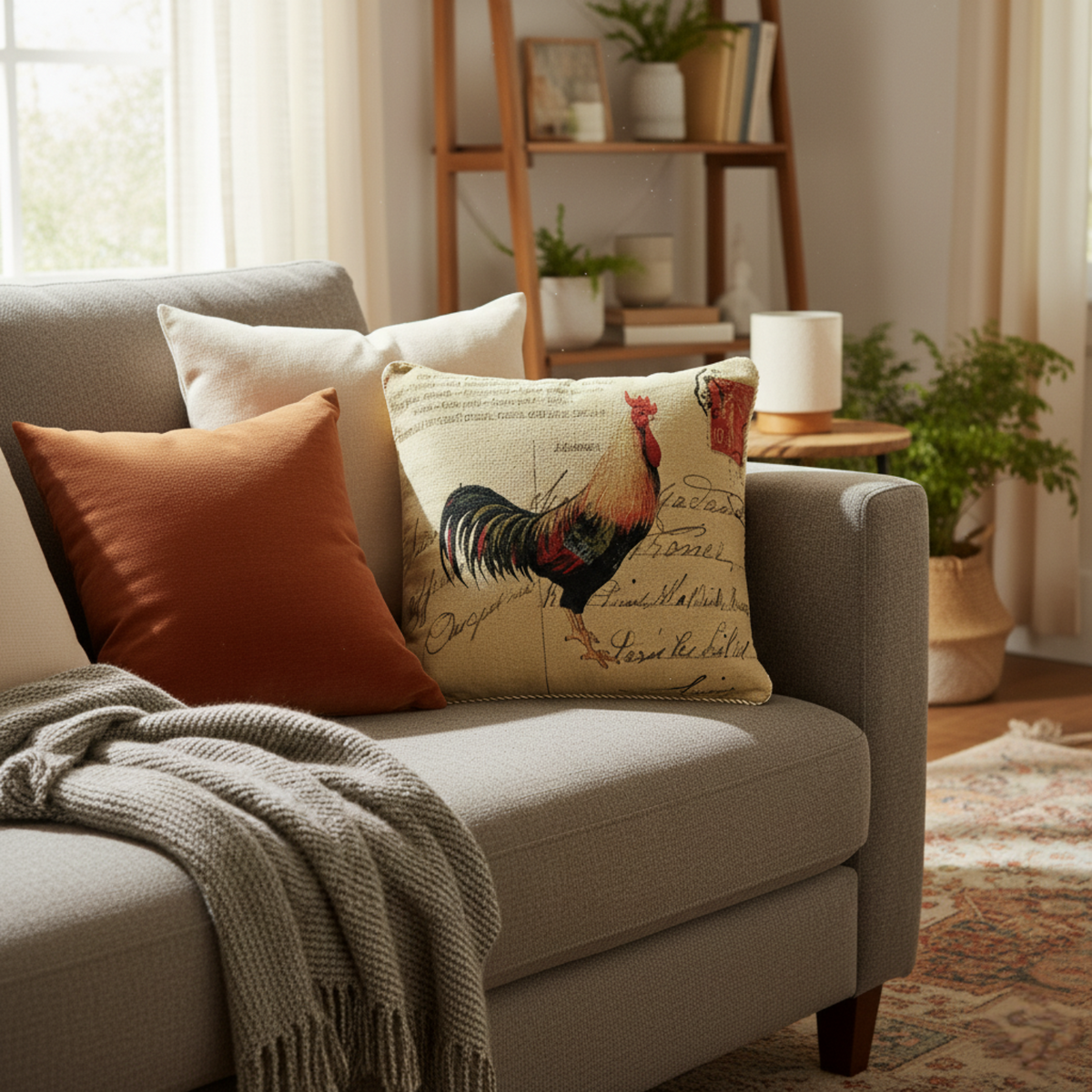 Rooster Postcard European Farmhouse Woven Tapestry Pillow Cover – view 2