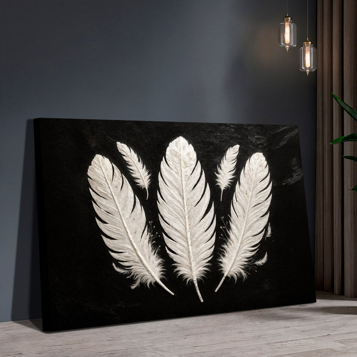 Minimalist Monochrome Feather Canvas Wall Art, Gallery Wrapped – view 2
