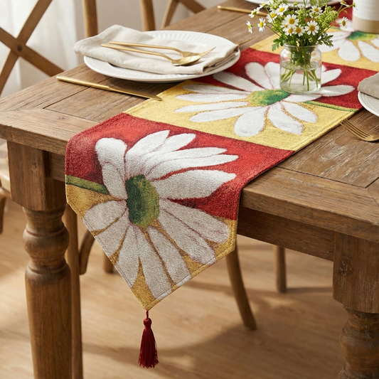 Cotton-Polyester Blend Daisy Tapestry Table Runner