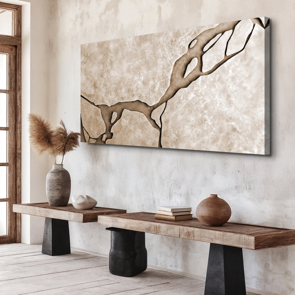 Muddy Abstract Earth Tone Canvas Wall Art, Wide Gallery Wrapped – view 2