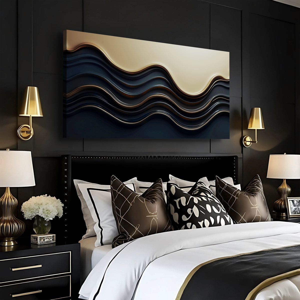 Black and Gold Minimalist Abstract Canvas Wall Art III, Wide Format – view 2