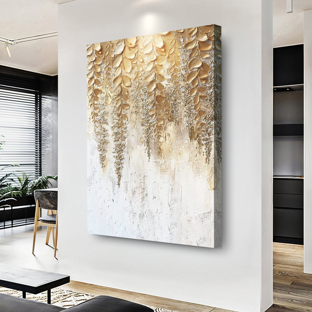 Golden Wisteria Floral Canvas Wall Art, Gallery Wrapped – view 2