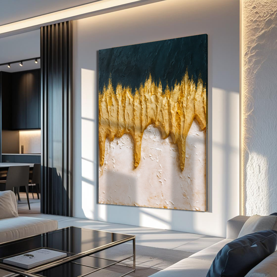 Abstract Blue and Gold Canvas Wall Art, Premium Gallery Wrapped – view 4