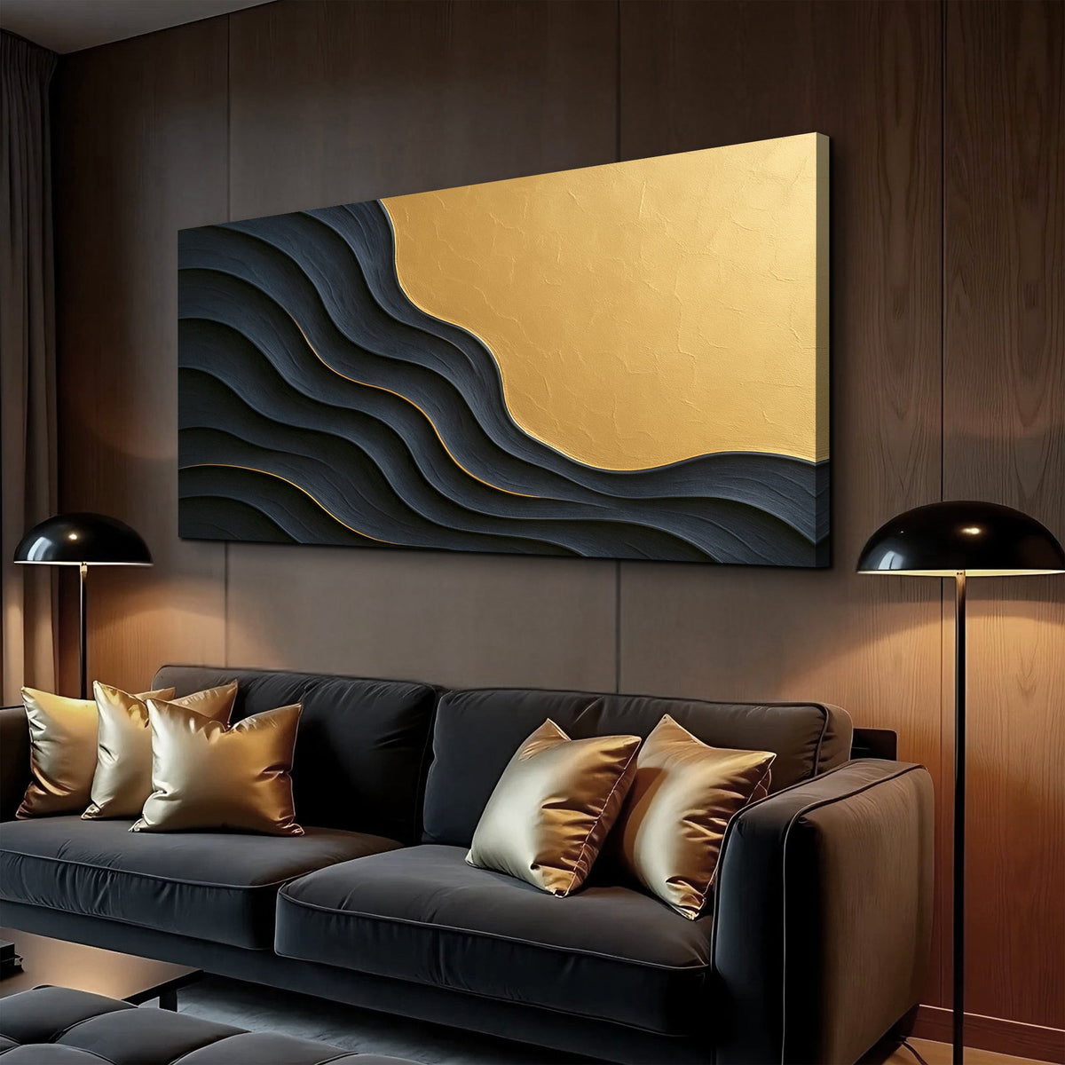 Black and Gold Minimalist Abstract Canvas Wall Art XII, Wide Format – view 4