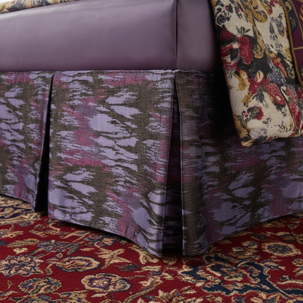 Abstract Mixed Purple Satin Tailored Platform Bed Skirt, 14" Drop – view 3