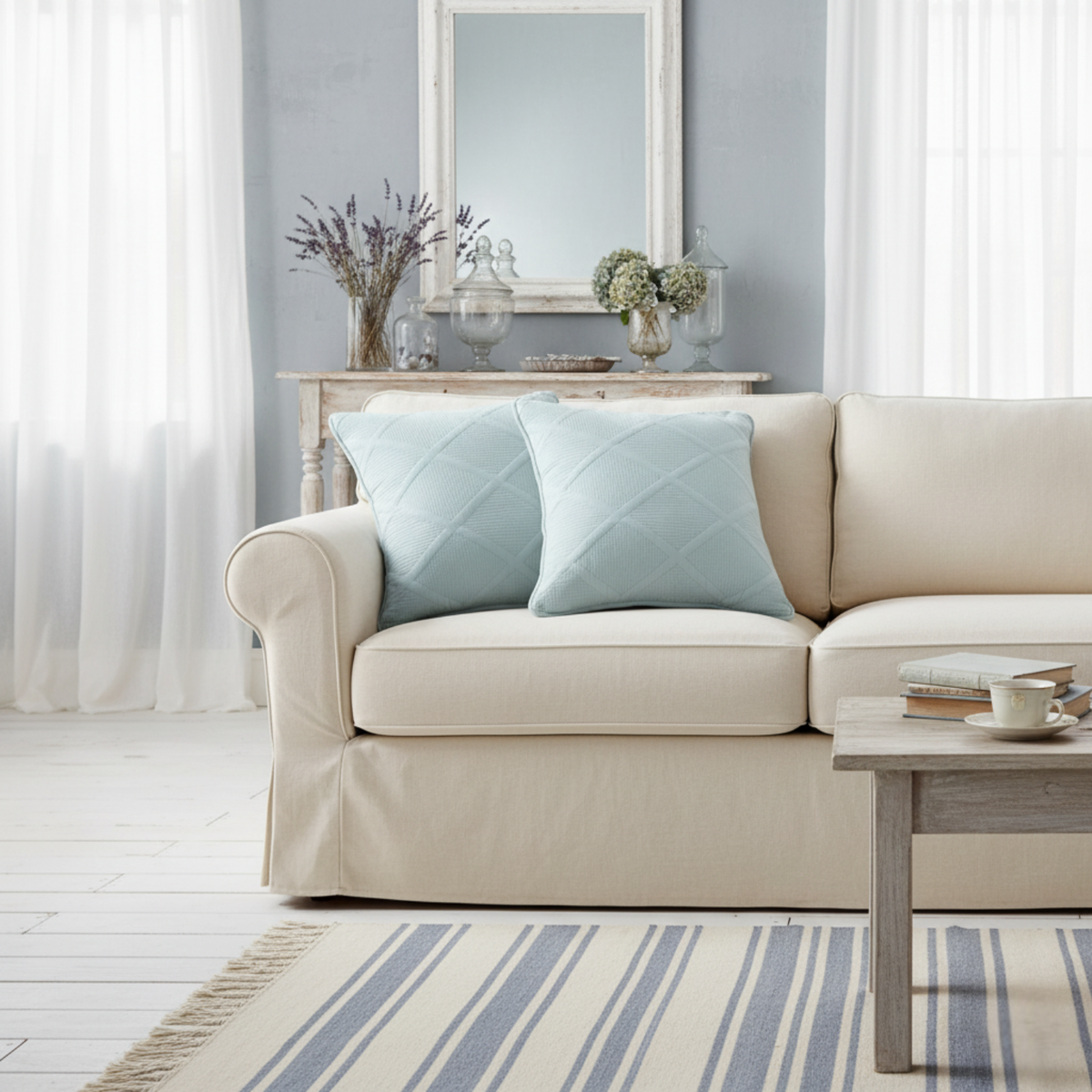 Seafoam Blue Diamond Matelasse Cotton Euro Sham and Cushion Covers – view 4