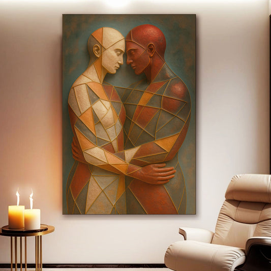 Embrace of Geometry abstract canvas wall art III above a modern bed