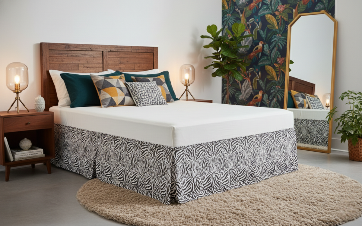 Winter Moon Zebra Print Bed Skirt with Gold Accents, 14-Inch Drop – view 2