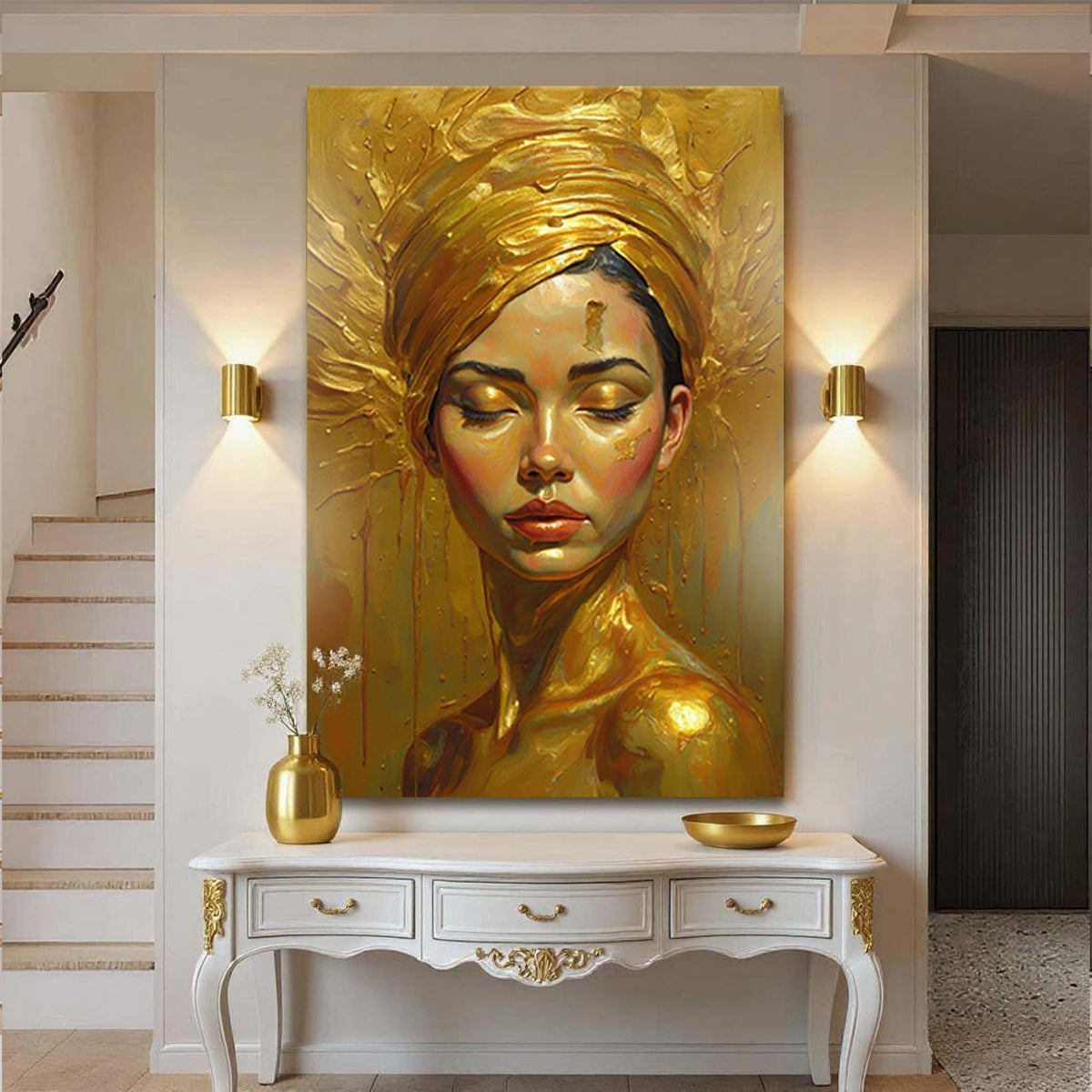 Woman's Golden Serenity Canvas Wall Art – Gallery Wrapped Print – view 2