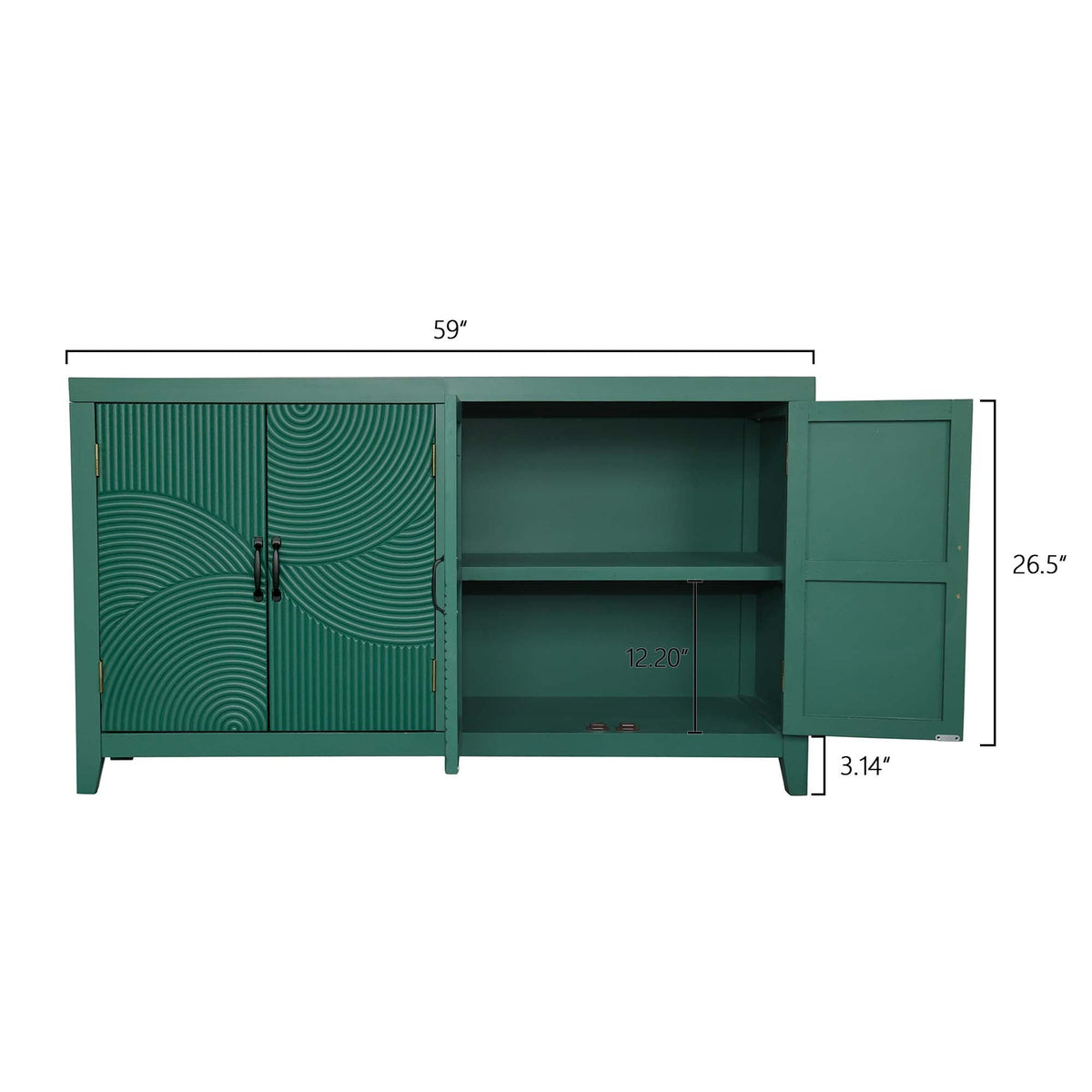 59 Inch Dark Green Mid-Century Modern Accent Cabinet with 4 Doors – view 7