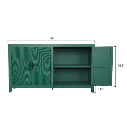 59 Inch Dark Green Mid-Century Modern Accent Cabinet with 4 Doors – view 7