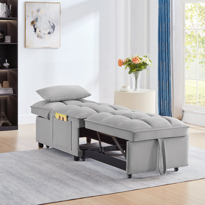 4-in-1 Convertible Gray Velvet Single Sofa Bed with Adjustable Backrest – view 3